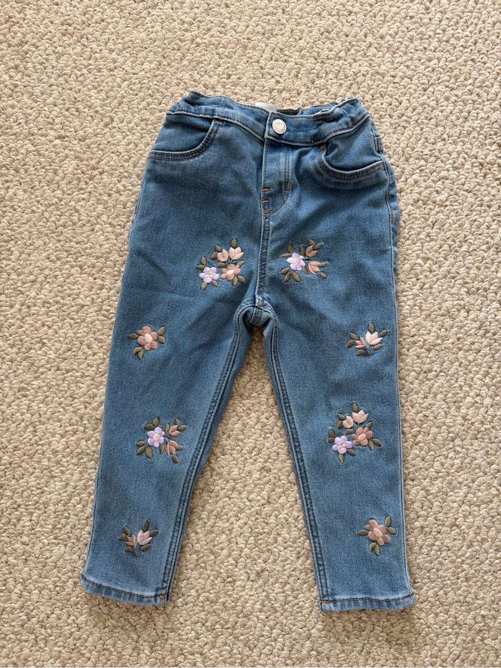 Toddler H&M Girls' Blue Floral Embroidered Denim Leggings